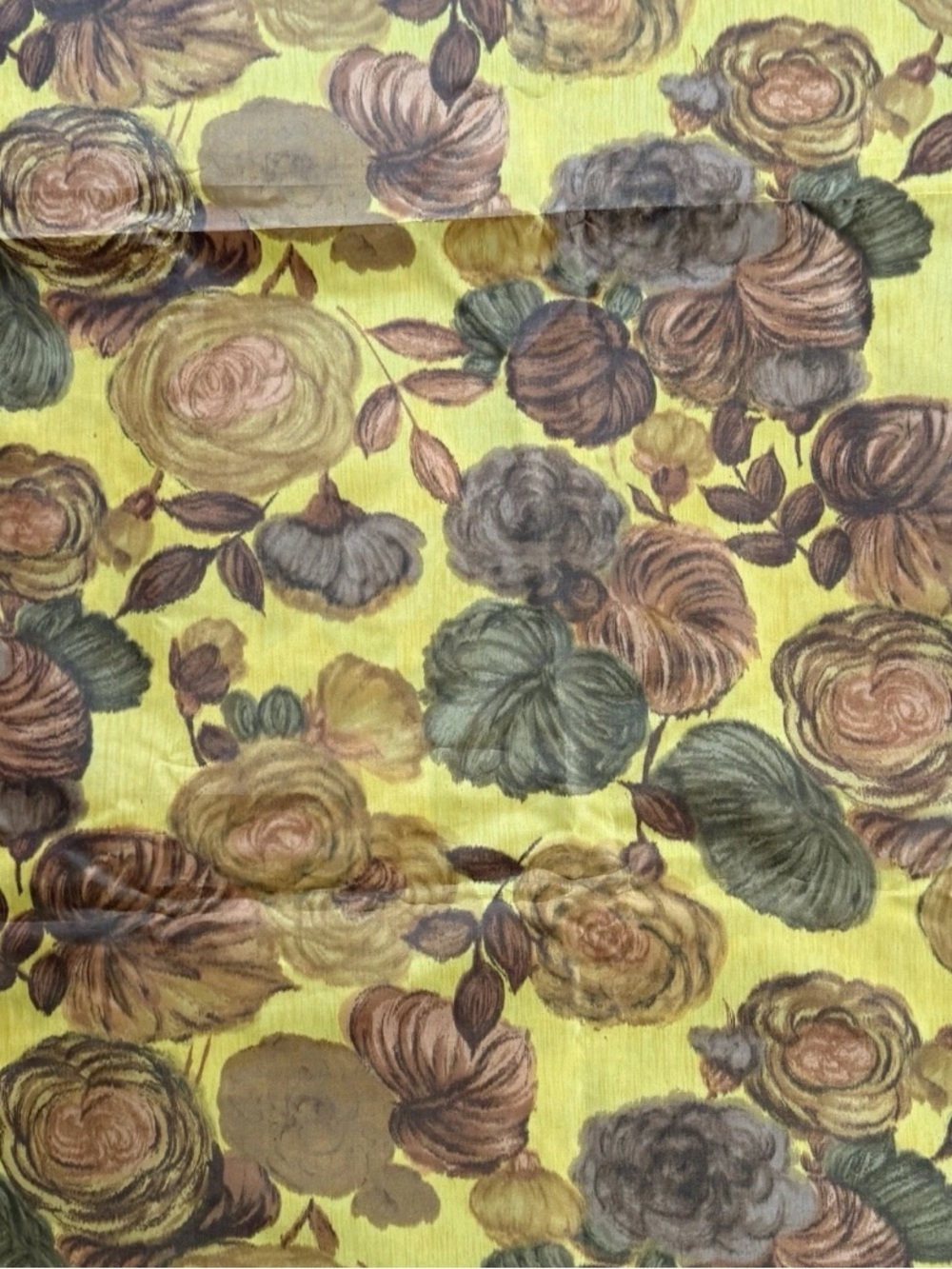Vintage MCM 50s 60s Golden Yellow Floral Silk Fabric 2 yards + 6" L x 36"W